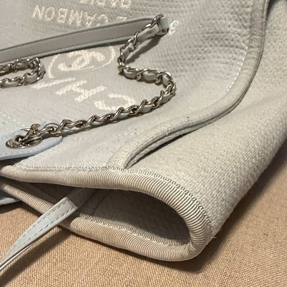 AUTHENTIC Chanel Small Deauville Shopping Tote in Blue Boucle w/ Gold Hardware - Picture 11 of 15